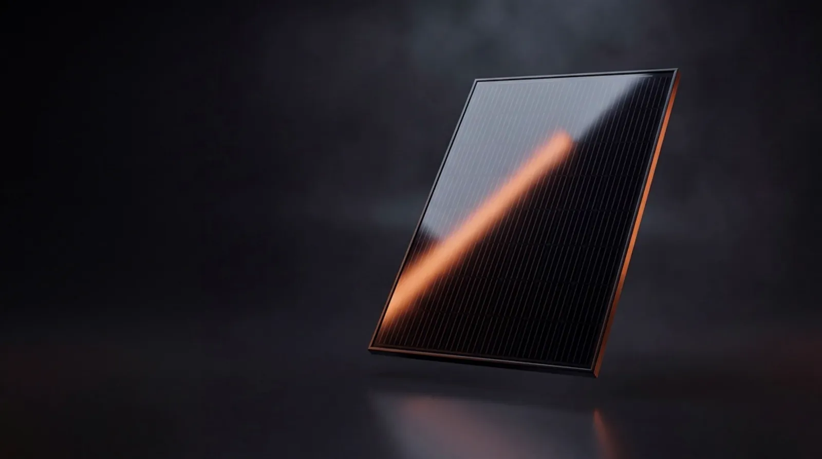 3D-Darstellung eines schwarzen Solarmoduls, das sich aus seinen Schichten zusammensetzt
